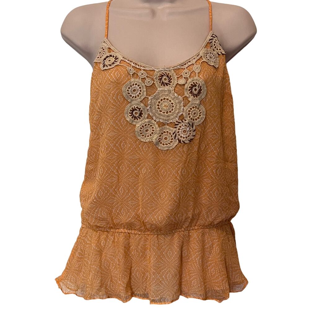 Free People Orange Tank with Crochet Detailing Size M